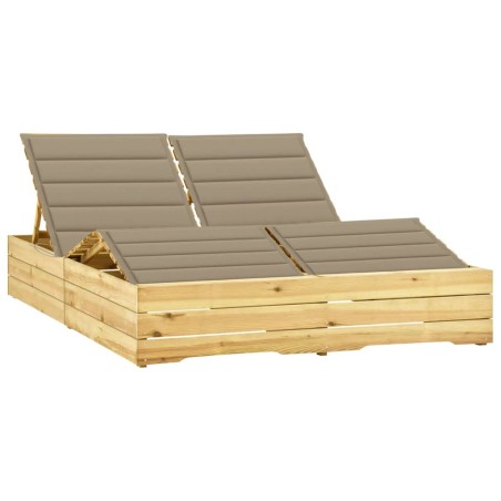 vidaXL Lettino Prendisole Doppio con Cuscini Beige in Pino Impregnato