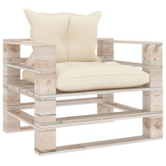 vidaXL Poltrona da Giardino Pallet con Cuscini Crema in Legno di Pino