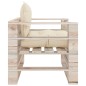 vidaXL Poltrona da Giardino Pallet con Cuscini Crema in Legno di Pino vidaXL Poltrona da Giardino Pallet con Cuscini Crema in Legno di Pino