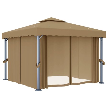 vidaXL Gazebo con Tende 3x3 cm Grigio Talpa in Alluminio