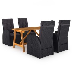 vidaXL Set Mobili da Pranzo per Giardino 5 pz Nero