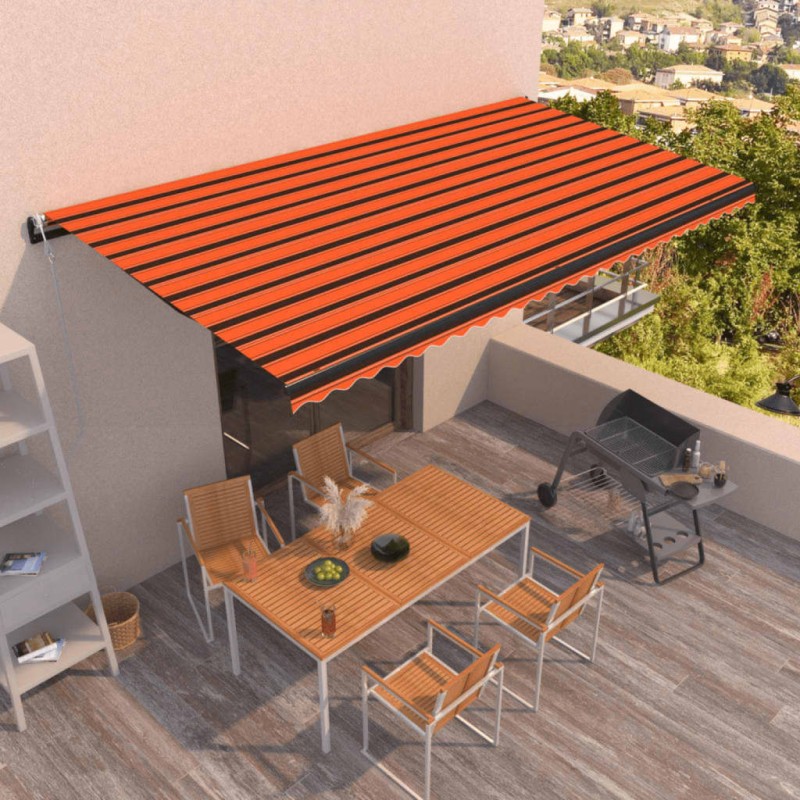 vidaXL Tenda Automatica Sensore Vento e LED 600x350 cm Arancio Marrone vidaXL Tenda Automatica Sensore Vento e LED 600x350 cm Arancio Marrone