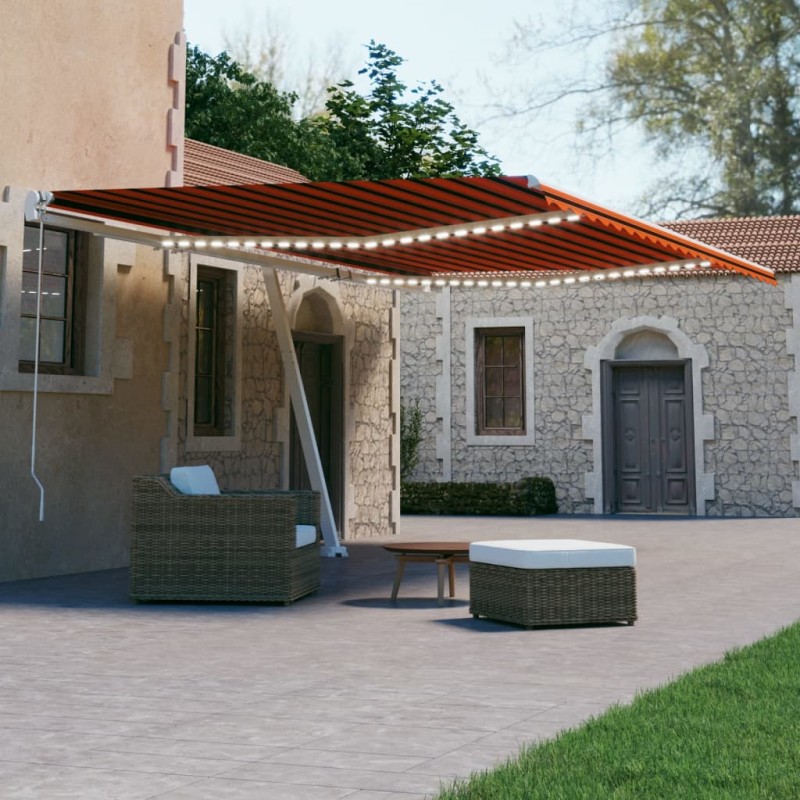 vidaXL Tenda Automatica Sensore Vento e LED 600x300 cm Arancio Marrone vidaXL Tenda Automatica Sensore Vento e LED 600x300 cm Arancio Marrone