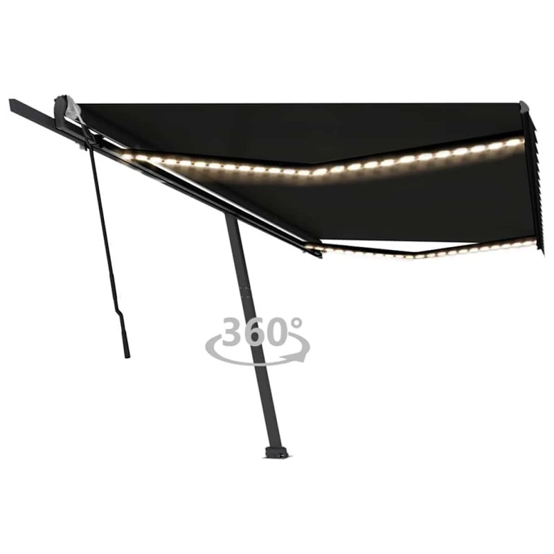 vidaXL Tenda da Sole Retrattile Manuale con LED 500x300 cm Antracite vidaXL Tenda da Sole Retrattile Manuale con LED 500x300 cm Antracite