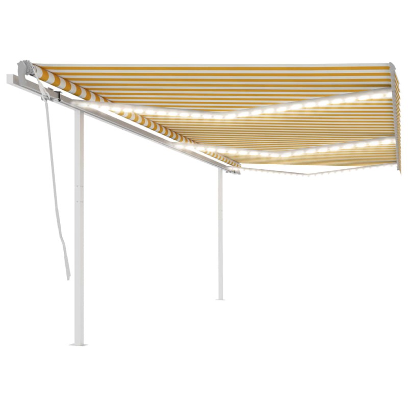 vidaXL Tenda da Sole Retrattile Manuale e LED 6x3 m Gialla Bianca