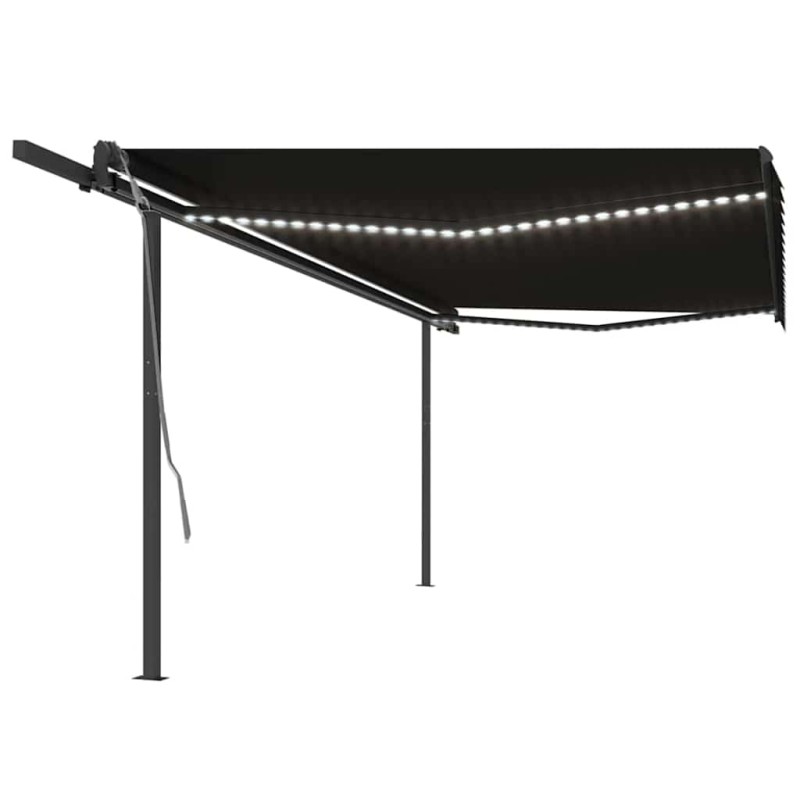 vidaXL Tenda da Sole Retrattile Manuale con LED 5x3 m Antracite vidaXL Tenda da Sole Retrattile Manuale con LED 5x3 m Antracite