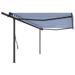 vidaXL Tenda da Sole Retrattile Manuale con Pali 5x3,5m Blu e Bianca