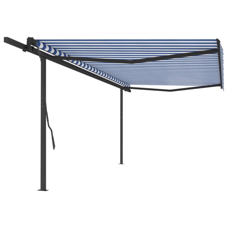 vidaXL Tenda da Sole Retrattile Manuale con Pali 5x3,5m Blu e Bianca vidaXL Tenda da Sole Retrattile Manuale con Pali 5x3,5m Blu e Bianca