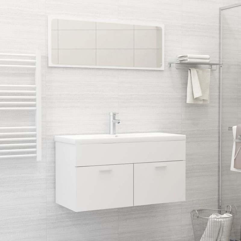 vidaXL Set Mobili da Bagno Bianco in Truciolato vidaXL Set Mobili da Bagno Bianco in Truciolato