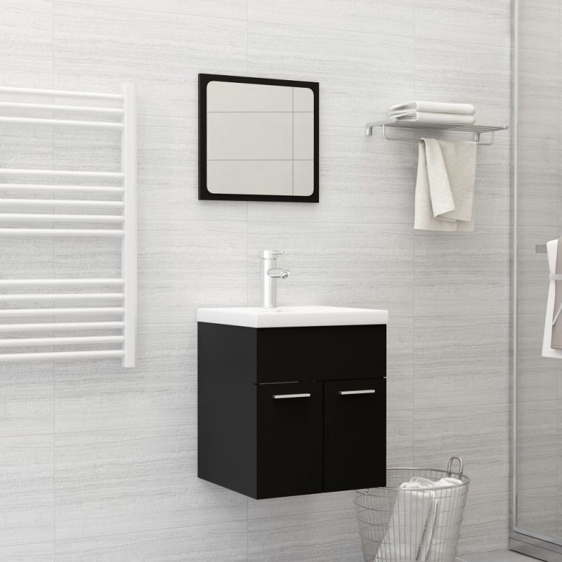 vidaXL Set Mobili da Bagno Nero in Truciolato vidaXL Set Mobili da Bagno Nero in Truciolato