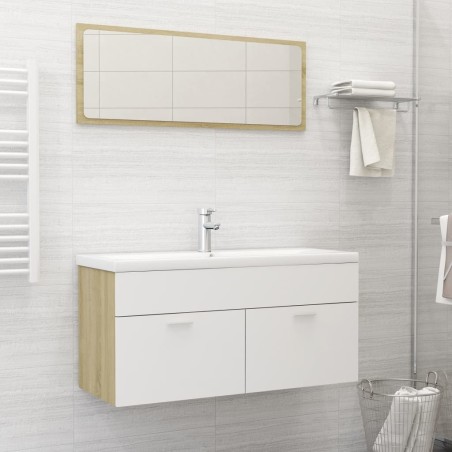 vidaXL Set Mobili da Bagno Bianco e Rovere Sonoma in Truciolato