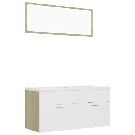 vidaXL Set Mobili da Bagno Bianco e Rovere Sonoma in Truciolato