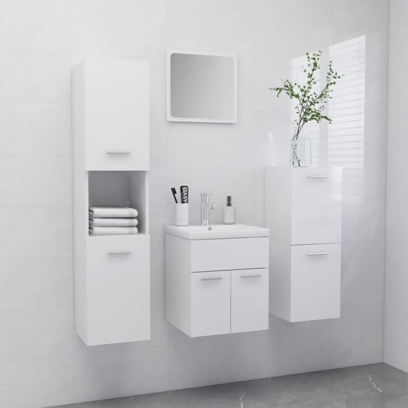 vidaXL Set Mobili da Bagno Bianco Lucido in Legno Multistrato