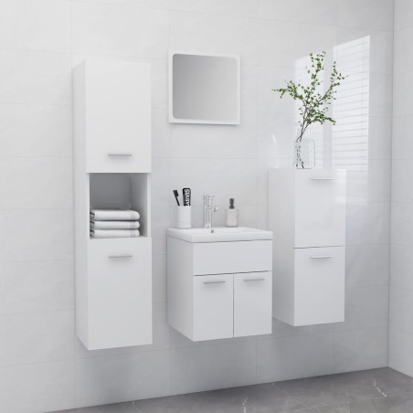 vidaXL Set Mobili da Bagno Bianco Lucido in Legno Multistrato