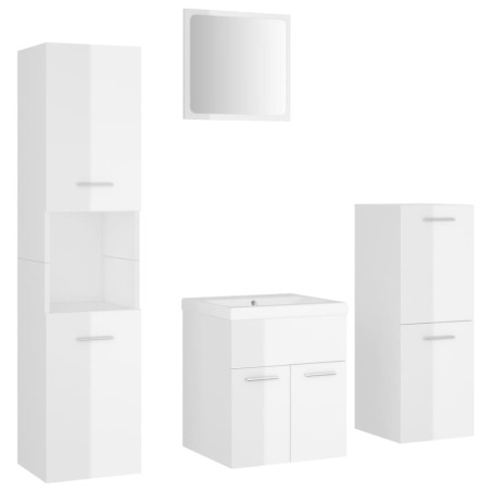 vidaXL Set Mobili da Bagno Bianco Lucido in Legno Multistrato