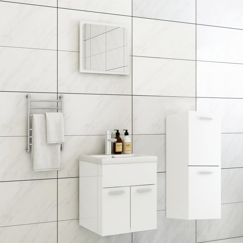 vidaXL Set Mobili da Bagno Bianco Lucido in Legno Multistrato vidaXL Set Mobili da Bagno Bianco Lucido in Legno Multistrato