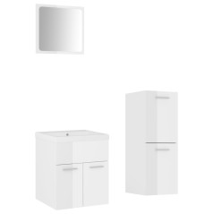 vidaXL Set Mobili da Bagno Bianco Lucido in Legno Multistrato