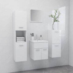 vidaXL Set Mobili da Bagno Bianco Lucido in Legno Multistrato