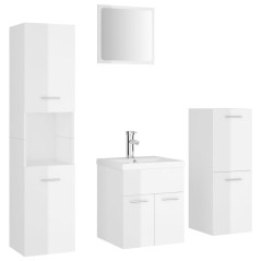vidaXL Set Mobili da Bagno Bianco Lucido in Legno Multistrato