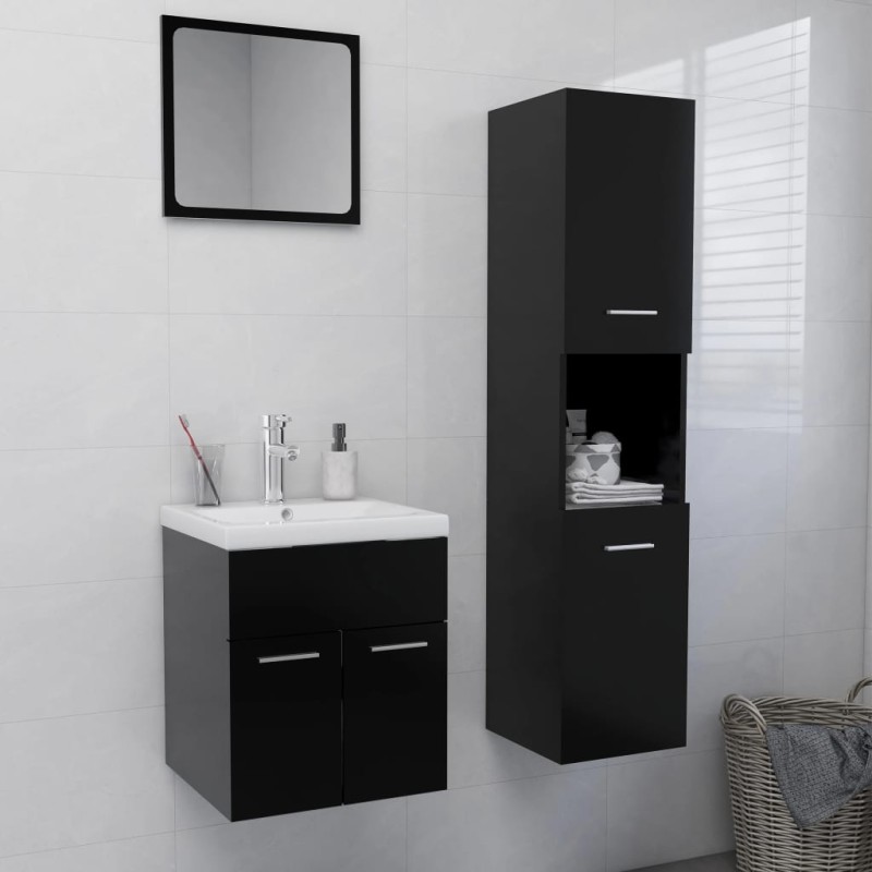 vidaXL Set Mobili da Bagno Nero in Legno Multistrato vidaXL Set Mobili da Bagno Nero in Legno Multistrato
