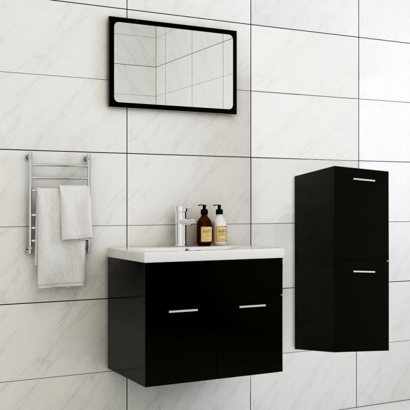 vidaXL Set Mobili da Bagno Nero in Legno Multistrato vidaXL Set Mobili da Bagno Nero in Legno Multistrato
