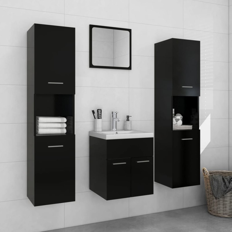 vidaXL Set Mobili da Bagno Nero in Legno Multistrato vidaXL Set Mobili da Bagno Nero in Legno Multistrato