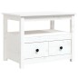 Tavolino da Salotto Bianco 71x49x55cm in Legno Massello di Pino Tavolino da Salotto Bianco 71x49x55cm in Legno Massello di Pino