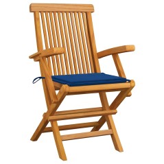 vidaXL Sedie da Giardino con Cuscini Blu Reale 8pz Legno Massello Teak