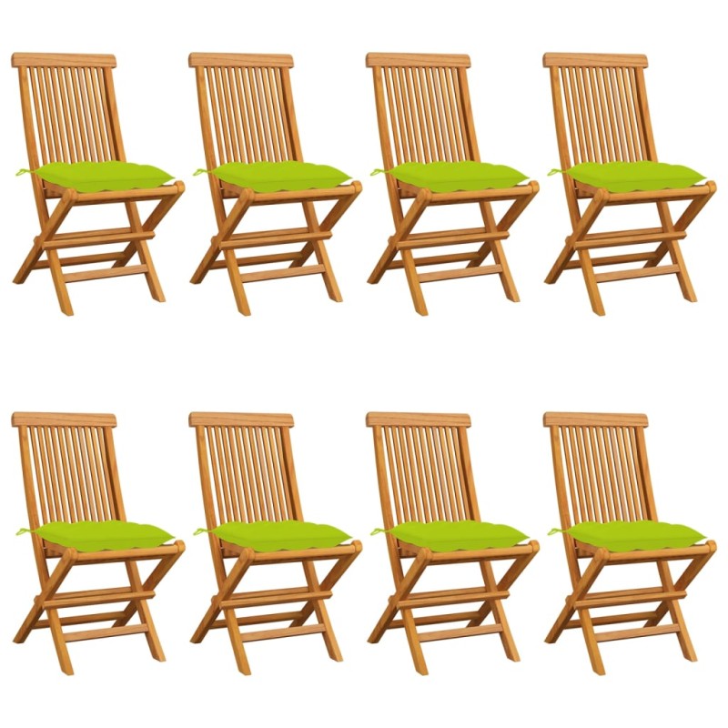 vidaXL Sedie da Giardino e Cuscini Verde Brillante 8 pz Massello Teak vidaXL Sedie da Giardino e Cuscini Verde Brillante 8 pz Massello Teak