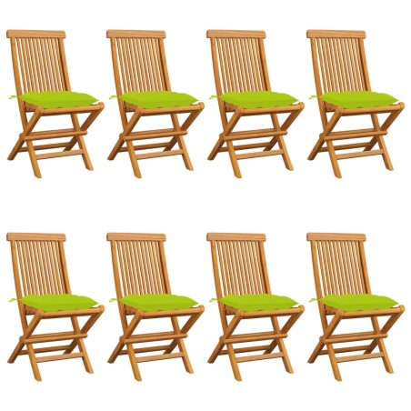 vidaXL Sedie da Giardino e Cuscini Verde Brillante 8 pz Massello Teak