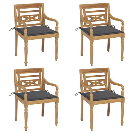 vidaXL Sedie Batavia con Cuscini 4 pz in Legno Massello di Teak