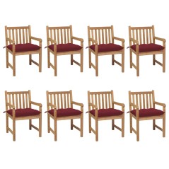 vidaXL Sedie da Giardino 8 pz con Cuscini Rosso Vino Massello di Teak
