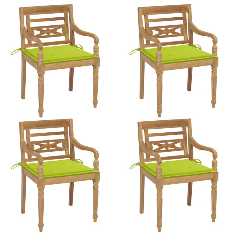 vidaXL Sedie Batavia con Cuscini 4 pz in Legno Massello di Teak vidaXL Sedie Batavia con Cuscini 4 pz in Legno Massello di Teak