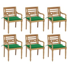 vidaXL Sedie Batavia con Cuscini 6 pz in Legno Massello di Teak