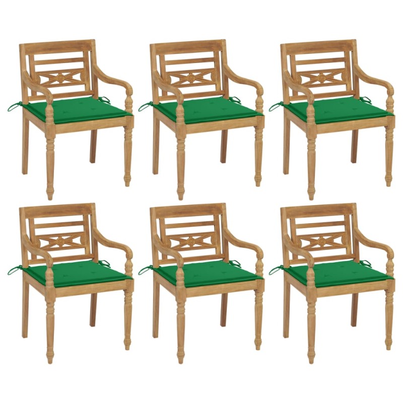 vidaXL Sedie Batavia con Cuscini 6 pz in Legno Massello di Teak vidaXL Sedie Batavia con Cuscini 6 pz in Legno Massello di Teak