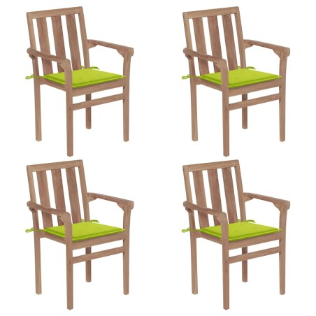 vidaXL Sedie da Giardino Impilabili con Cuscini 4 pz Massello di Teak
