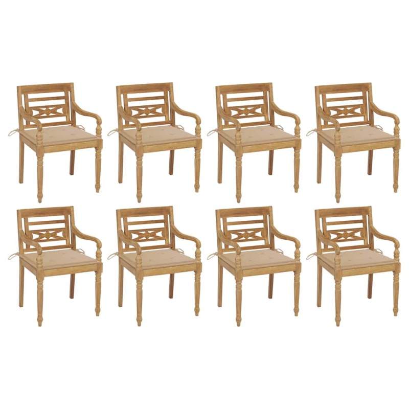 vidaXL Sedie Batavia con Cuscini 8 pz in Legno Massello di Teak vidaXL Sedie Batavia con Cuscini 8 pz in Legno Massello di Teak
