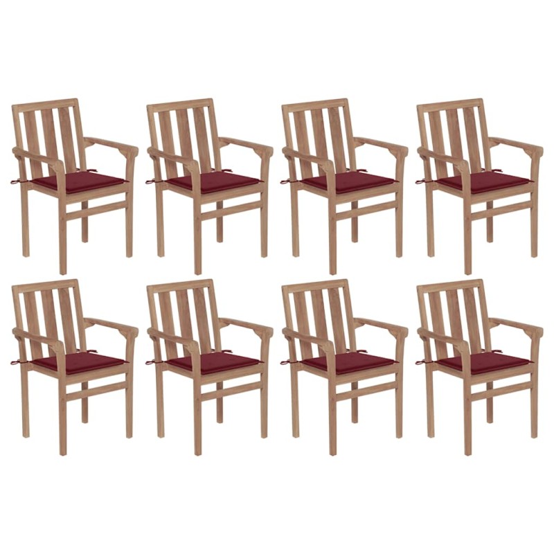 vidaXL Sedie da Giardino Impilabili con Cuscini 8 pz Massello di Teak vidaXL Sedie da Giardino Impilabili con Cuscini 8 pz Massello di Teak