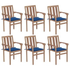 vidaXL Sedie da Giardino Impilabili con Cuscini 6 pz Massello di Teak