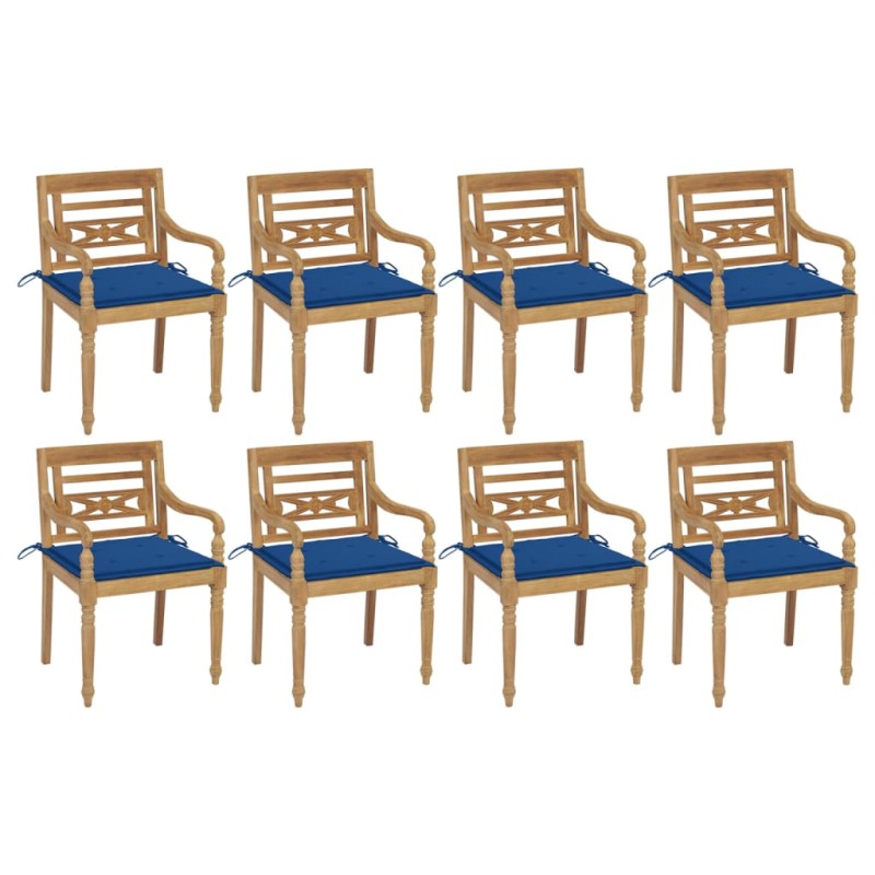 vidaXL Sedie Batavia con Cuscini 8 pz in Legno Massello di Teak vidaXL Sedie Batavia con Cuscini 8 pz in Legno Massello di Teak