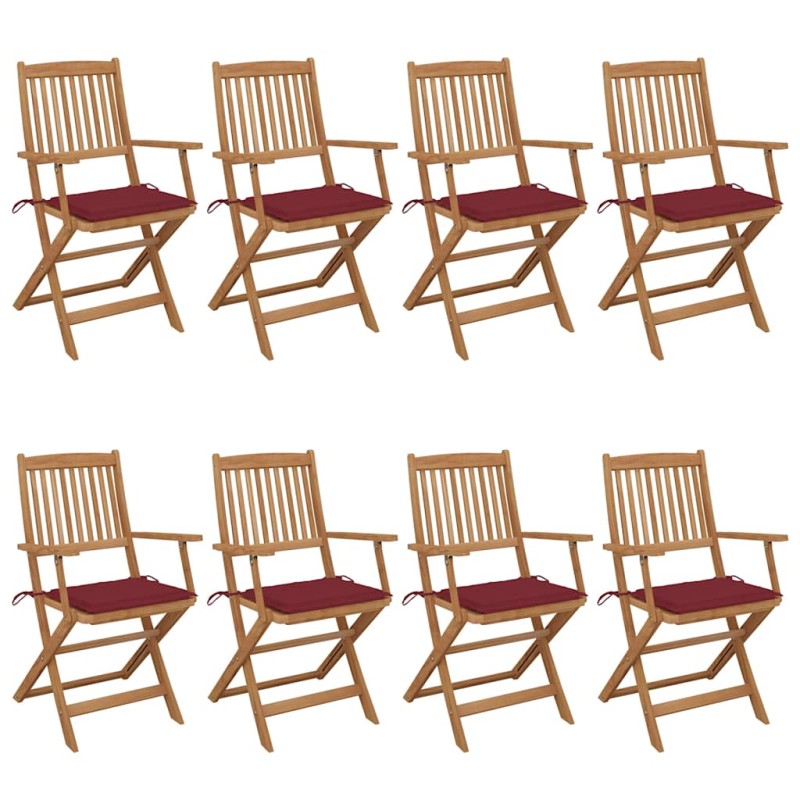 vidaXL Sedie da Giardino Pieghevoli 8 pz con Cuscini Massello Acacia vidaXL Sedie da Giardino Pieghevoli 8 pz con Cuscini Massello Acacia