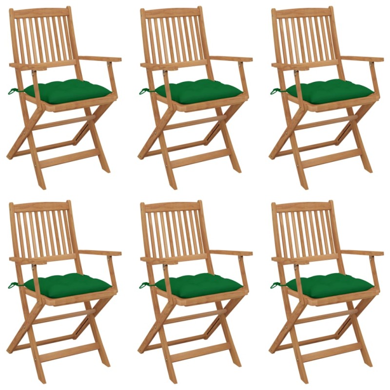 vidaXL Sedie da Giardino Pieghevoli 6 pz con Cuscini Massello Acacia vidaXL Sedie da Giardino Pieghevoli 6 pz con Cuscini Massello Acacia