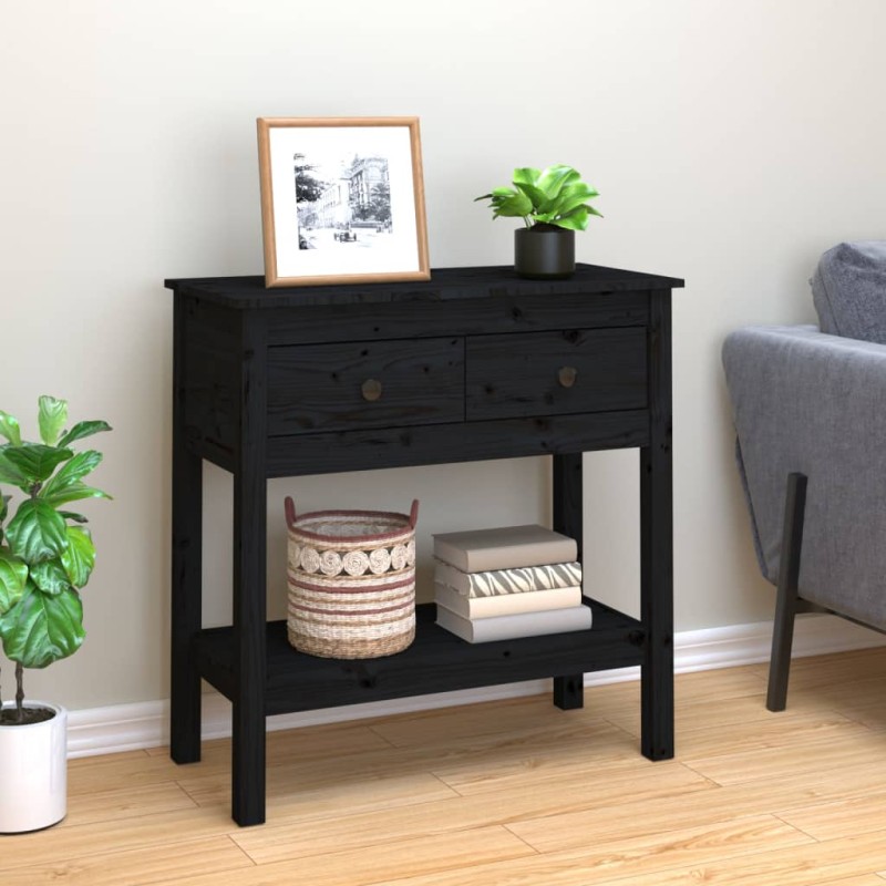 Tavolo Consolle Nero 75x35x75 cm in Legno Massello di Pino Tavolo Consolle Nero 75x35x75 cm in Legno Massello di Pino