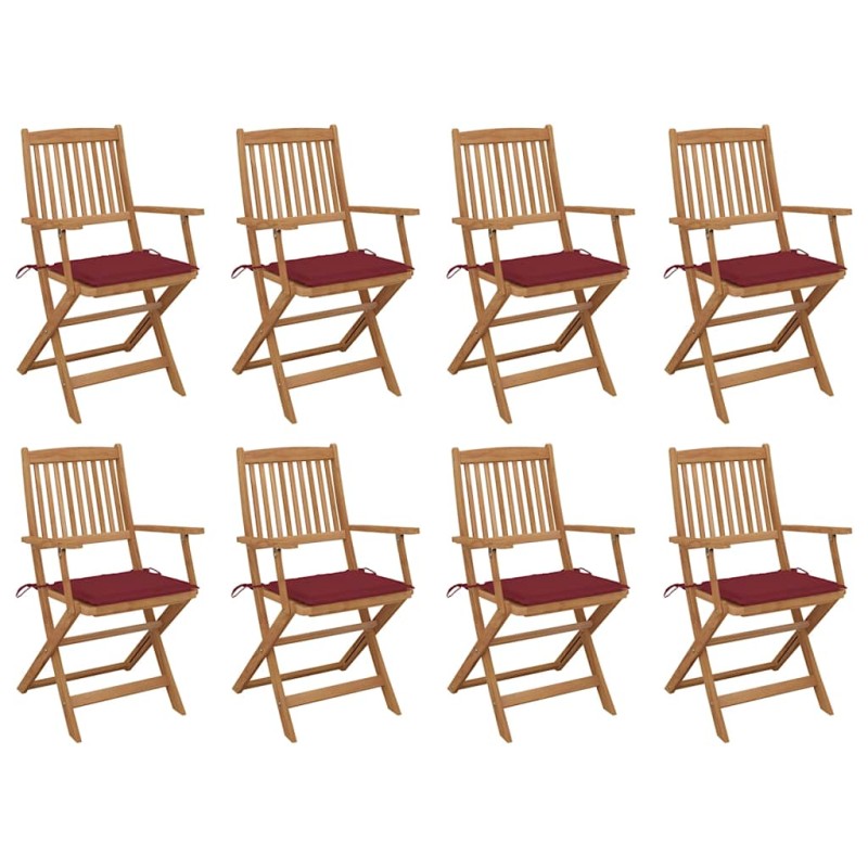 vidaXL Sedie da Giardino Pieghevoli 8 pz con Cuscini Massello Acacia vidaXL Sedie da Giardino Pieghevoli 8 pz con Cuscini Massello Acacia