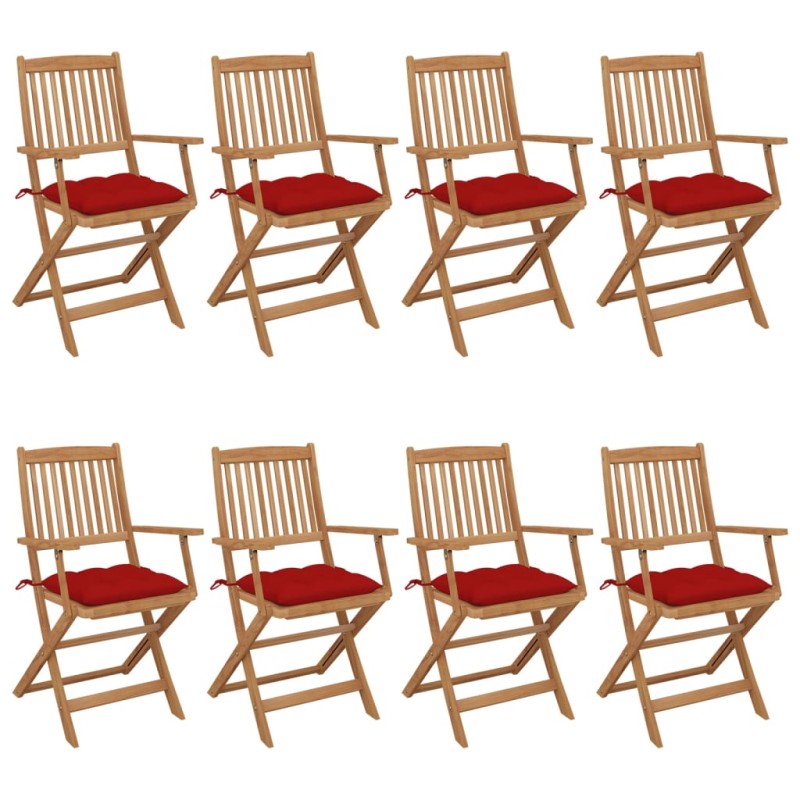 vidaXL Sedie da Giardino Pieghevoli 8 pz con Cuscini Massello Acacia vidaXL Sedie da Giardino Pieghevoli 8 pz con Cuscini Massello Acacia