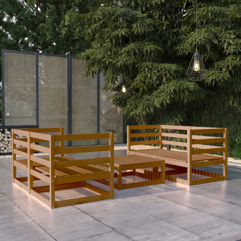 vidaXL Set Salotto da Giardino 5pz Marrone Ambra Legno Massello Pino vidaXL Set Salotto da Giardino 5pz Marrone Ambra Legno Massello Pino
