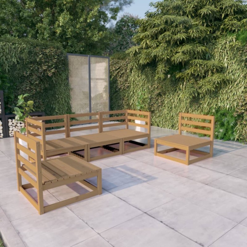 vidaXL Set Salotto da Giardino 5pz Marrone Ambra Legno Massello Pino vidaXL Set Salotto da Giardino 5pz Marrone Ambra Legno Massello Pino