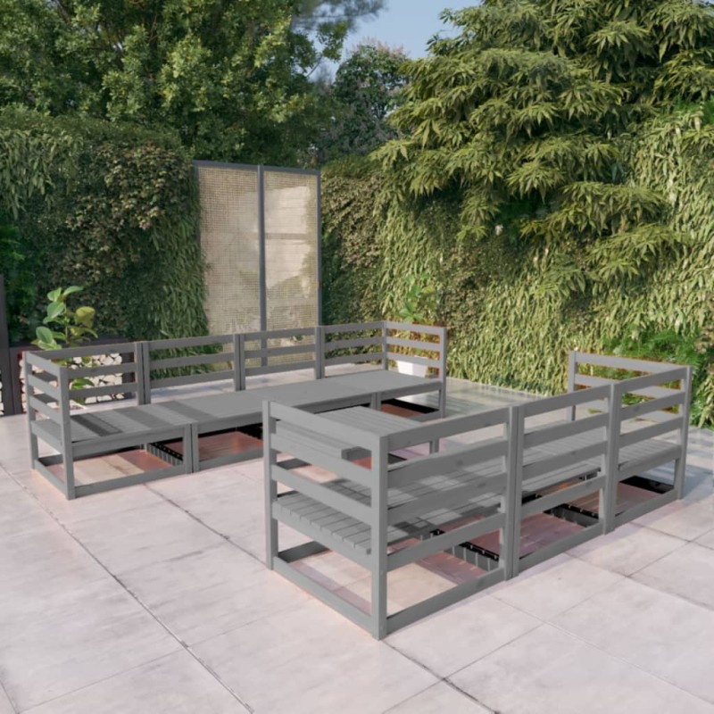 vidaXL Set Divani da Giardino 8 pz Grigio in Legno Massello di Pino
