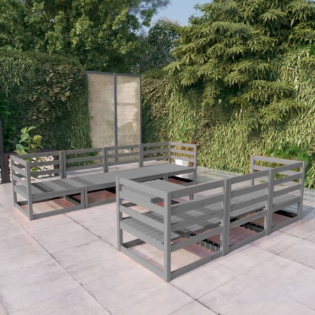 vidaXL Set Divani da Giardino 8 pz Grigio in Legno Massello di Pino