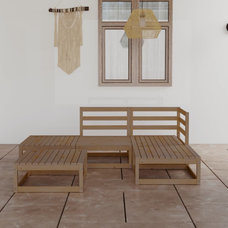 vidaXL Set Salotto da Giardino 5pz Marrone Ambra Legno Massello Pino